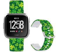 Hepsun Pattern Printed Bands Compatible with Fitbit Versa/2, Soft Silicone Straps Compatible Fitbit Versa Lite/SE for Women Men Teens. (Green Clover)