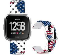 Hepsun Pattern Printed Bands Compatible with Fitbit Versa/2, Soft Silicone Straps Compatible Fitbit Versa Lite/SE for Women Men Teens. (Flag Flower)