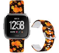 Hepsun Pattern Printed Bands Compatible with Fitbit Versa 2, Soft Silicone Straps Compatible Fitbit Versa Lite/SE for Women Men Teens. (Thanksgiving Pumpkin)