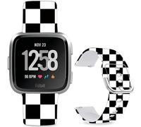 Hepsun Pattern Printed Bands Compatible with Fitbit Versa 2, Soft Silicone Straps Compatible Fitbit Versa Lite/SE for Women Men Teens. (Black and White Checkered)