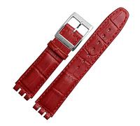 HEPUP 17mm 19mm Genuine Calf Leather Wrist Strap For Swatch Watch Band Men Women Alligator Pattern Bracelet Watchband Accessories (Color : Red, Size : 19mm)