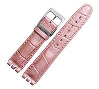 HEPUP 17mm 19mm Genuine Calf Leather Wrist Strap For Swatch Watch Band Men Women Alligator Pattern Bracelet Watchband Accessories (Color : Pink, Size : 19mm)