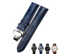 HEPUP 18mm 20mm 22mm True Cowhide Leather Strap Butterfly Clasp Watchband Suitable For Omega Seamaster 300 Bracelet, Dark blue silver, 20mm