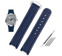 HEPUP 20mm Watchband Curved End Silicone Rubber Watch band with Metal for Omega strap Seamaster 300 AQUA TERRA AT150 8900 + Tools (Color : Blue silver buckle, Size : 20mm)