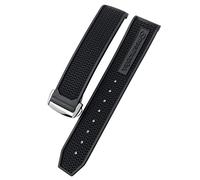 HEPUP For Omega Speedmaster Watch Strap Stainless Steel Deployment Buckle 20mm 21mm 22mm Rubber Silicone Watchband (Color : Black black silver, Size : 19mm)
