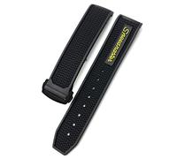 HEPUP For Omega Speedmaster Watch Strap Stainless Steel Deployment Buckle 20mm 21mm 22mm Rubber Silicone Watchband (Color : Black yellow black, Size : 20mm)