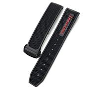 HEPUP For Omega Speedmaster Watch Strap Stainless Steel Deployment Buckle 20mm 21mm 22mm Rubber Silicone Watchband (Color : Black red black, Size : 20mm)