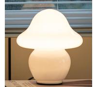 HEQET Mushroom Table Lamp - White Glass - Vintage Style - LED Bulb - Decorative - Indoor
