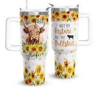 Heqianco Highland Cow Gifts for Women Highland Cow Tumbler With Handle 40oz-Just A Girl Who Love Highland Cows- Coffee Travel Mug Cups Sunflower Stainless Steel Tumbler With Lid And Straw