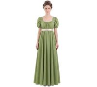 HEQU Regency Dresses for Women with Satin Sash Ruffled Puff Sleeve Empire Waist Dress Gown, Oliver, 3XL