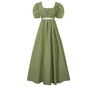HEQU Regency Dresses for Women with Satin Sash Ruffled Puff Sleeve Empire Waist Dress Gown, Oliver, M