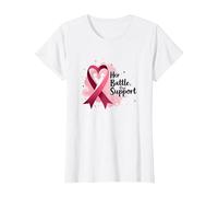 Her Battle, Our Support - Breast Cancer Awareness Cotton T-Shirt, Women, White, Small