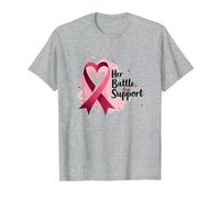 Her Battle, Our Support - Breast Cancer Awareness T-Shirt, Men, Heather Grey, 3XL