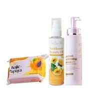 Her Choice Ph Premium Skincare Set, Kojic Papaya Soap, Sunflower Beauty Oil with Kojic Acid, Instant Whitening Lotion SPF50, 3-Piece Set