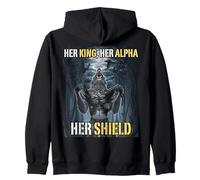 Her King Her Alpha Her Shield Funny Alpha Wolf Meme Zip Hoodie