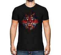 Her Majesty Queen Elizabeth II in Remembrance Men's T-Shirt, Crying Lion with Union Jack Flag, Great Britain Memorabilia, Black Cotton T-Shirt, Size M
