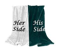 Her Side and His Side White Fleece Throw Blanket for Couch Lightweight Plush Fuzzy