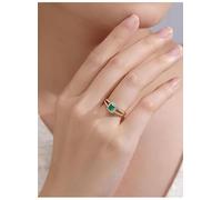 Her Wedding Band Promise Ring 14K Gold 14K Yellow Gold 4 Prong Rectangle with 0.45CT Emerald and Diamond Size S 1/2 Solid Not Plated Popular for Sister Birthday