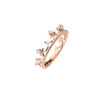 Her Wedding Band, Rose Gold Rings Knuckles 14K with 0.03Ct Diamond Crown Size T 1/2