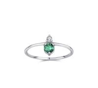 Her Wedding Band, The Promise Ring Simple Design 3 Prong Round 0.25ct Lab Emerald and Moissanite White Gold Platinum Size V 1/2