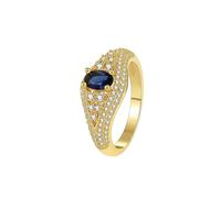 Her Wedding Ring, Cute Promise Rings for Women 18K Yellow Gold Oval with Blue Lab Created Sapphire Size K 1/2