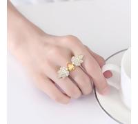 Her Wedding Ring Gold Rings 18K Citrine Teardrop with Leaf Shape Cubic Zirconia Size M 1/2 Upgrade 3.0 for Sister Wedding Jewelry