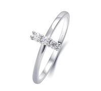 Her Wedding Ring, Promise Ring To Myself Round Shape with 3 Natural Diamond 0.102ct Silver 14K White Gold Size X 1/2