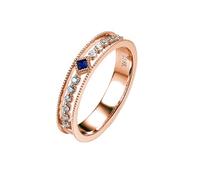 Her Wedding Ring, Promise Ring to Myself with Blue Square Shape Sapphire 18K Rose Gold Size N 1/2