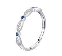 Her Wedding Ring, White Gold Band Women 9K Dainty Stackable with Blue Oval Shape Sapphire Size M 1/2