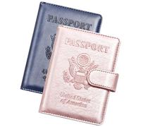 Herain Passport Holder, Passport Cover, Passport Wallet, for Family Women Men, Passport Case, Passport Book Protector, Passport and Vaccine Card Holder Combo, Travel Essentials, B-Dark Blue + Rose