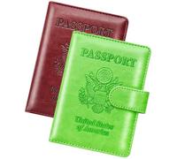 Herain Passport Holder, Passport Cover, Passport Wallet, for Family Women Men, Passport Case, Passport Book Protector, Passport and Vaccine Card Holder Combo, Travel Essentials, B-Wine Red + Green
