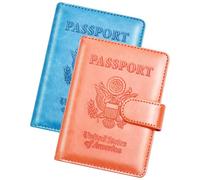 Herain Passport Holder, Passport Cover, Passport Wallet, for Family Women Men, Passport Case, Passport Book Protector, Passport and Vaccine Card Holder Combo, Travel Essentials, B-Sky Blue + Orange