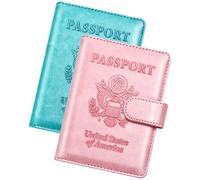 Herain Passport Holder, Passport Cover, Passport Wallet, for Family Women Men, Passport Case, Passport Book Protector, Passport and Vaccine Card Holder Combo, Travel Essentials, B-Turquoise + Pink
