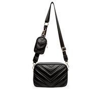 Herald Chevron Quilted Small Crossbody Bag with Coin Purse Pouch Women Square Snapshot Camera Side Shoulder 2 Size Handbag, Black