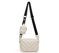 Herald Chevron Quilted Small Crossbody Bag with Coin Purse Pouch Women Square Snapshot Camera Side Shoulder 2 Size Handbag, White