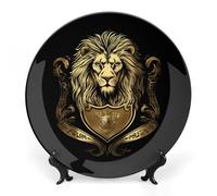 Heraldic Lion Decorative Plate with Display Stand Ceramic Art Crafts Ornaments for Home Office Wall Decor 8inch