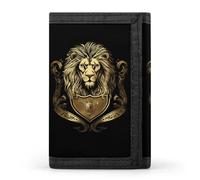 Heraldic Lion Trifold Men's Wallets with 8 Card Slots & Key Hook Slim Travel Purse Money Clip
