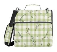 Herb Garden Gingham 3 Rings Zippered Binder Bag With Shoulder Strap And Handle Multiple Pockets Portable Portfolio For School And Office