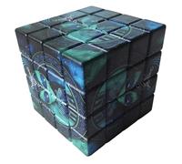 Herb Grinder,Alien Cube Design 4-Piece Aluminium Spice Mill, 60mm, Blue and Green Galaxy Pattern with Geometric Mandala Art