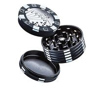 Herb Grinder for Spices Poker Chip 3 Layer Small Mini Cute Manual Aluminum Metal Casino Grinders with Brush 2 Inch Black