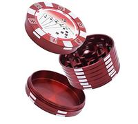 Herb Grinder for Spices Poker Chip 3 Layer Small Mini Cute Manual Aluminum Metal Casino Grinders with Brush 2 Inch Red