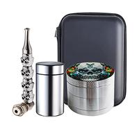 Herb Grinder Set, Spespo Spice Grinder Metal Zinc Alloy 4 Piece 2.0 inch(5cm) Skull Pattern with Pipes and Sealed Jar and Portable Case, Grinder Gift Set for Men and Dad
