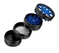 Herb Grinder, Spice Crusher, Sharp Diamond Teeth, 4 Parts 50mm, Grinder for Dry Herb Portable Zinc Alloy Metal Grinders, Magnetic Lid, 2 Inch (Black & Blue)