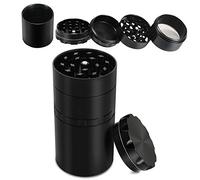 Herb Grinder with Pollen Catcher Large Grinder Upgraded Addition Big Storage Room 2 Inch 5 Piece Grinder Sharp Blade Teeth Aluminum Alloy Magnetic Top,Metal Black