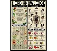 Herb Knowledge Metal Tin Sign Herbal First Aid Kit And Body Map And Edible Wild Flower Chart Wallart Artwork Poster School Office Farm People Cave Bedroom Livingroom Vintage Funny Plaque Decoratio