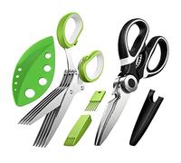 Herb Peeler Tool Kit with 5 Blade Stainless Steel Shears, Heavy Duty Meat Scissors, Kitchen Pickling Tool, Safe Covers, Cleaning Comb, Chopper