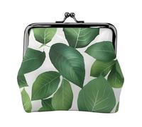 Herb Plant Leaf Printed Microfiber PU Leather Wallet Kiss Lock Mini Pouch for Lipstick Key Change Organization