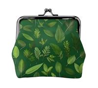 Herb Plant Leaves Printed Microfiber PU Leather Wallet Kiss Lock Mini Pouch for Lipstick Key Change Organization