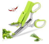 Herb Scissors,5-Blade Stainless Steel Kitchen with Safety Cover and Cleaning Comb for Herbs, Basil,Chopping Chives, Parsley