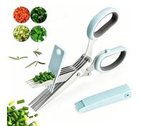 Herb Scissors 5 Blades Stainless Steel Kitchen Cilantro Chopper (Blue) | 5X Faster Herb Prep, Ergonomic Handle, Rust-Resistant Blades, Included Comb Safety Cover, Basil Cilantro Parsley Scallions